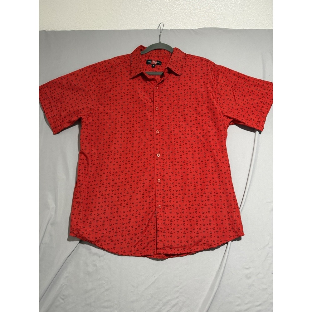 Alberto Valenti red ss button up dress shirt, sailboat aop, men's xl